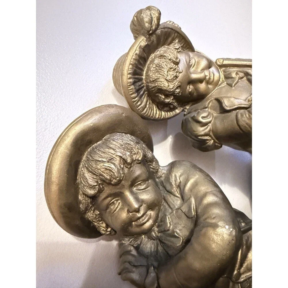 Vintage 1964 ESCO Products Chalkware Bookends Bust Set Boy & Girl E. Villanis